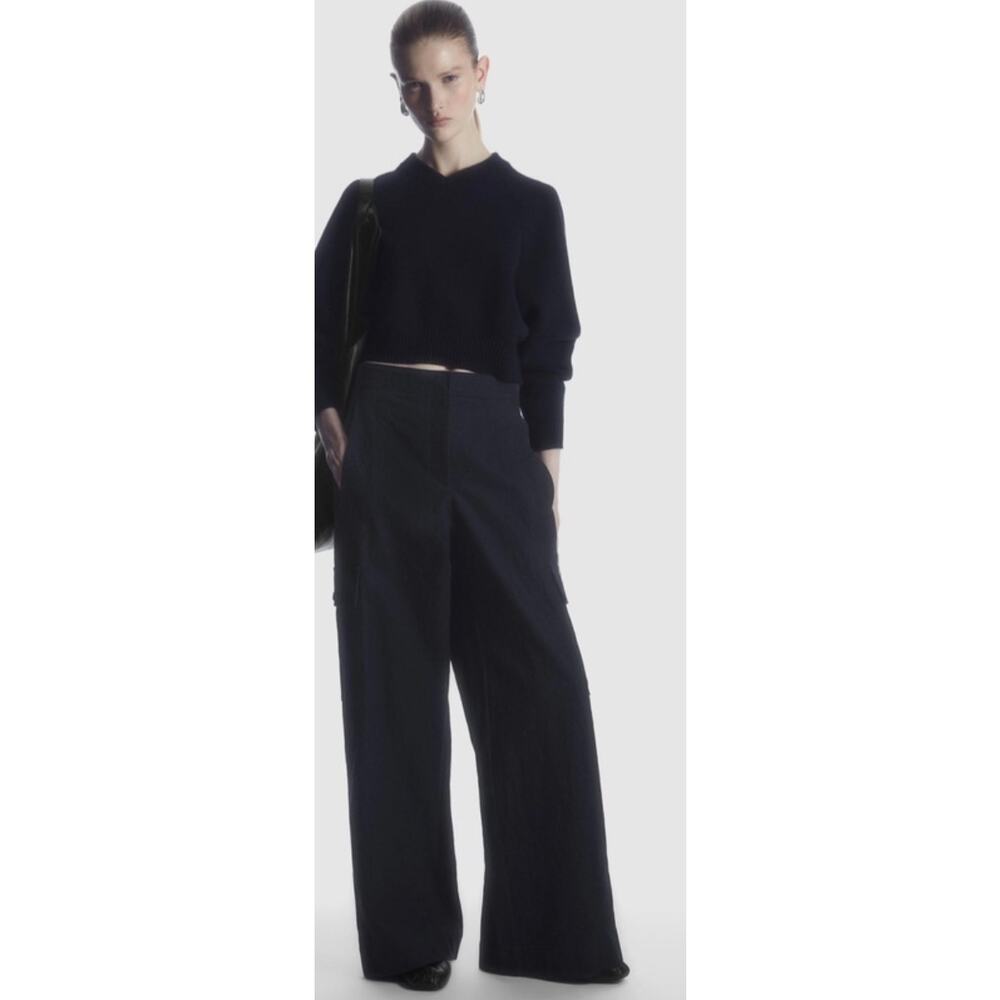 COS Wide Leg Cargo Pants High Rise Relax Cotton Women's 10 Blue